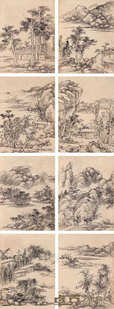 董邦达 山水清品 册页（八开） 17×13cm×8